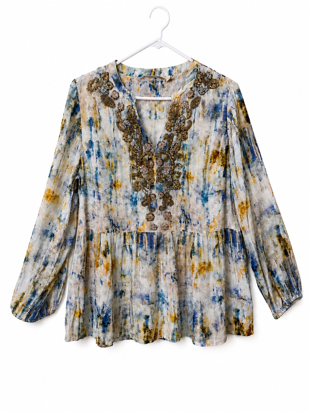 Soft Surroundings Watercolor Embellished Tunic Top Size M
